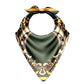 Green bandana with gold and black patterns on a white background