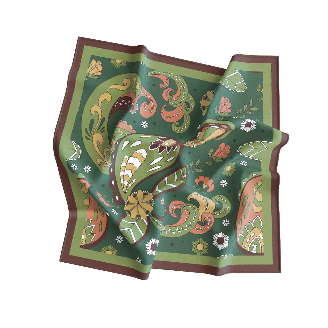 Green Floral Bandana – Unisex Satin Head & Neck Scarf