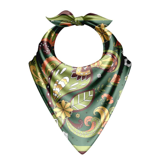 Green Floral Bandana – Unisex Satin Head & Neck Scarf