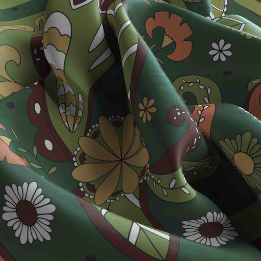 Green Floral Bandana – Unisex Satin Head & Neck Scarf