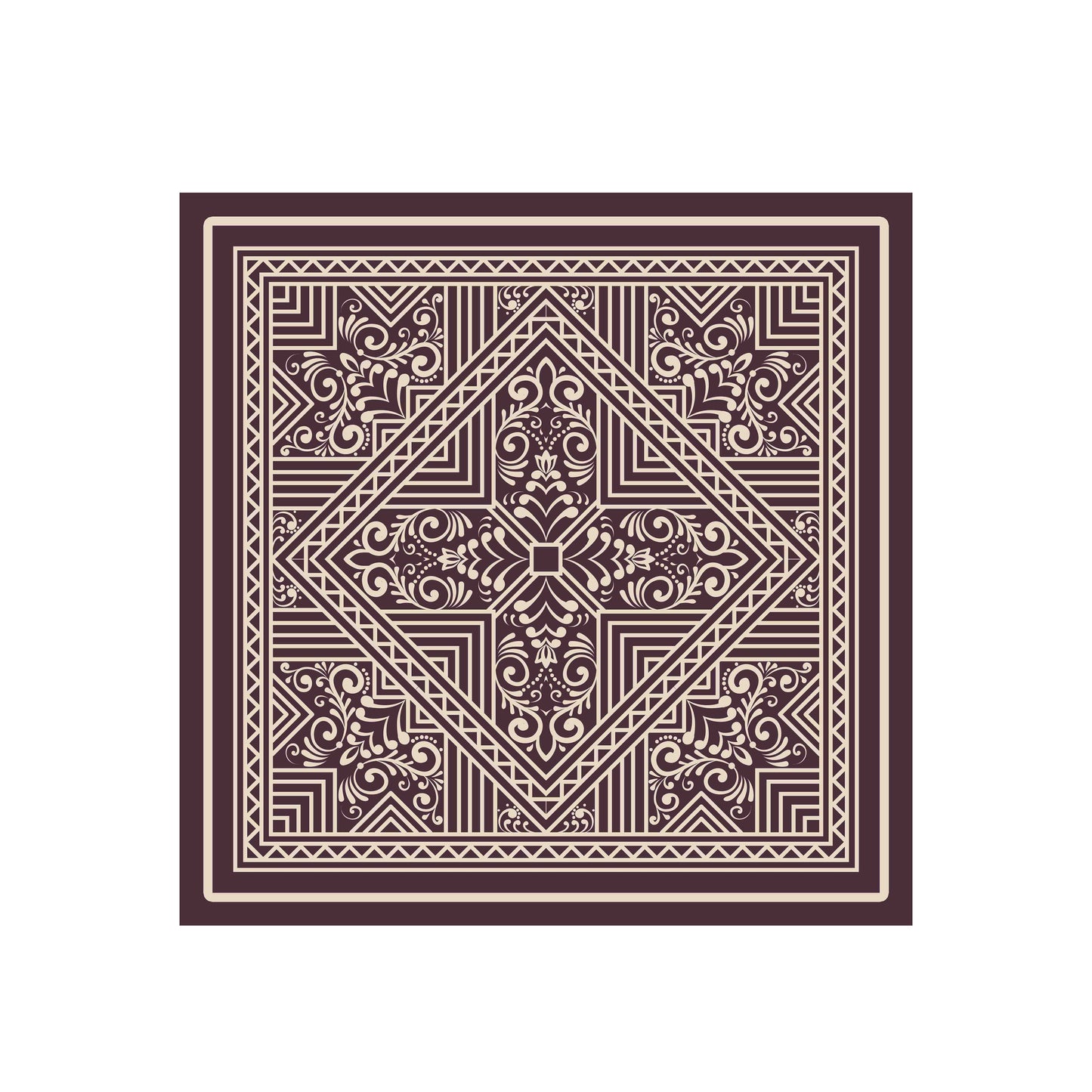 Decorative square mat with intricate geometric pattern on a white background