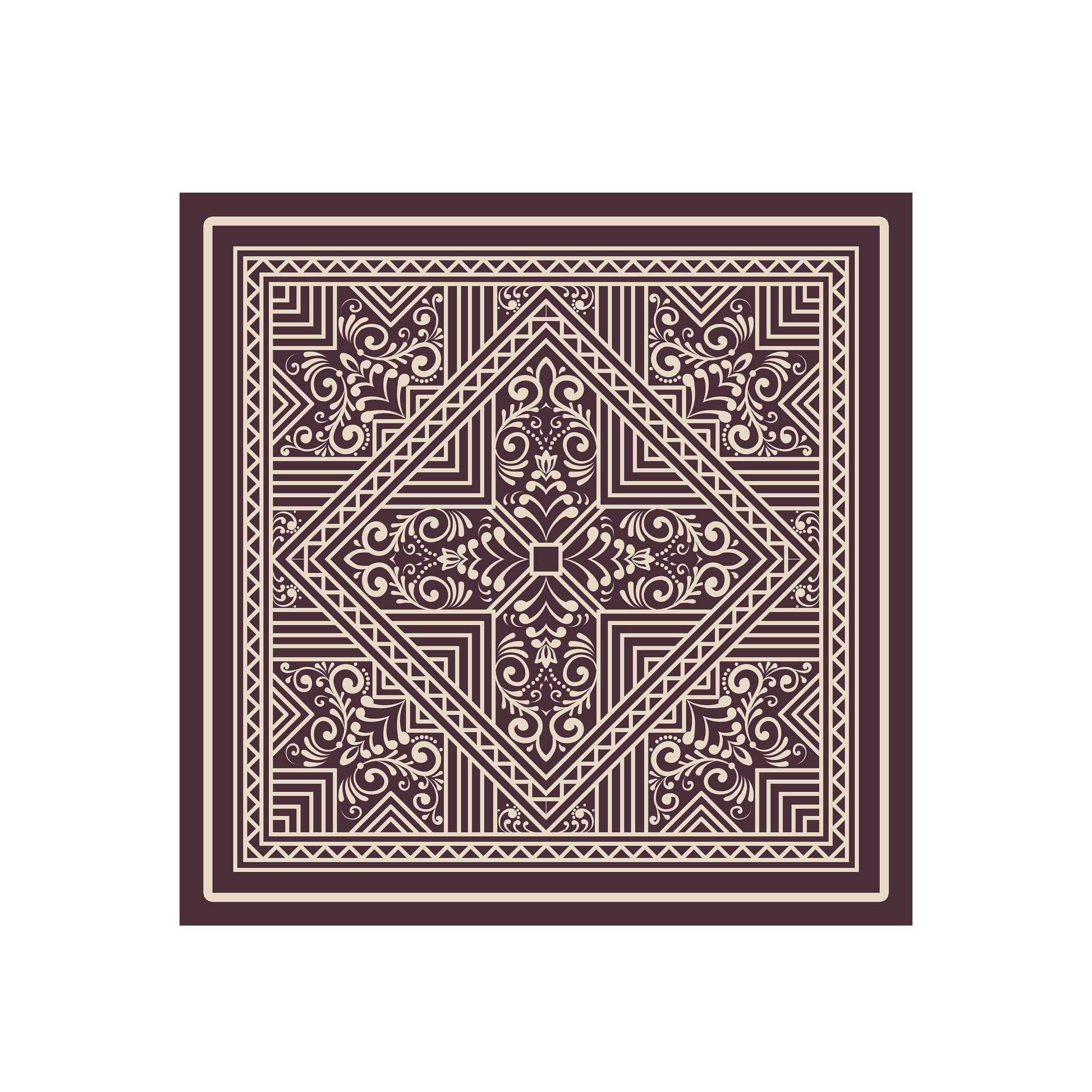 Decorative square mat with intricate geometric pattern on a white background