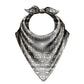 Black and white patterned bandana with decorative elements on a white background