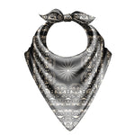 Black and white patterned bandana with decorative elements on a white background