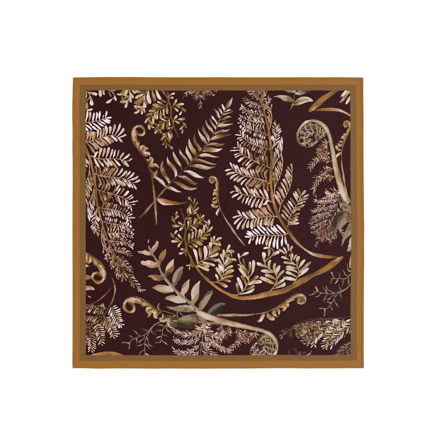 Fern patterned fabric with a wooden frame on a white background