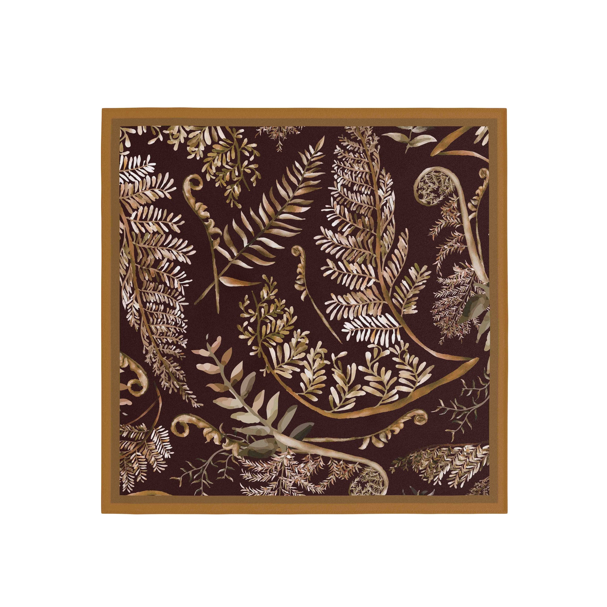 Fern patterned fabric with a wooden frame on a white background