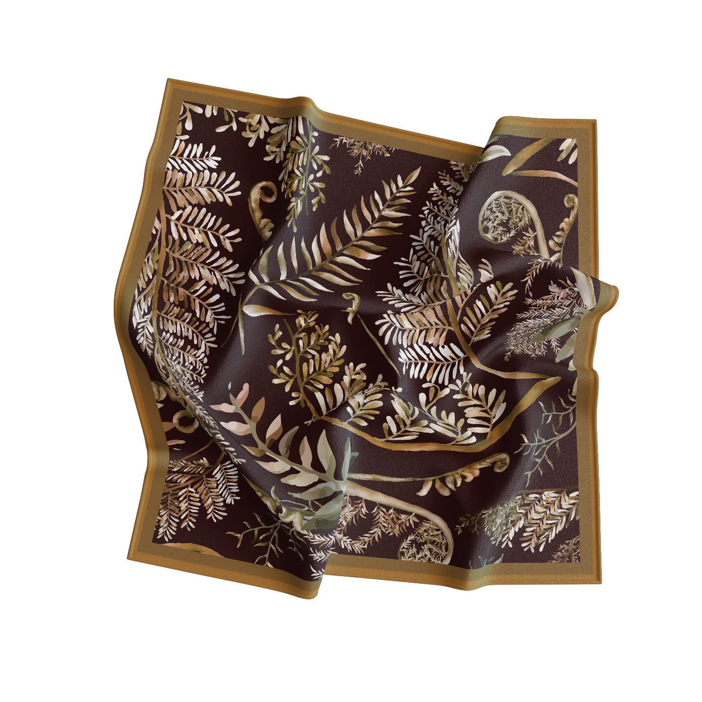 Folded scarf with leaf pattern on a white background