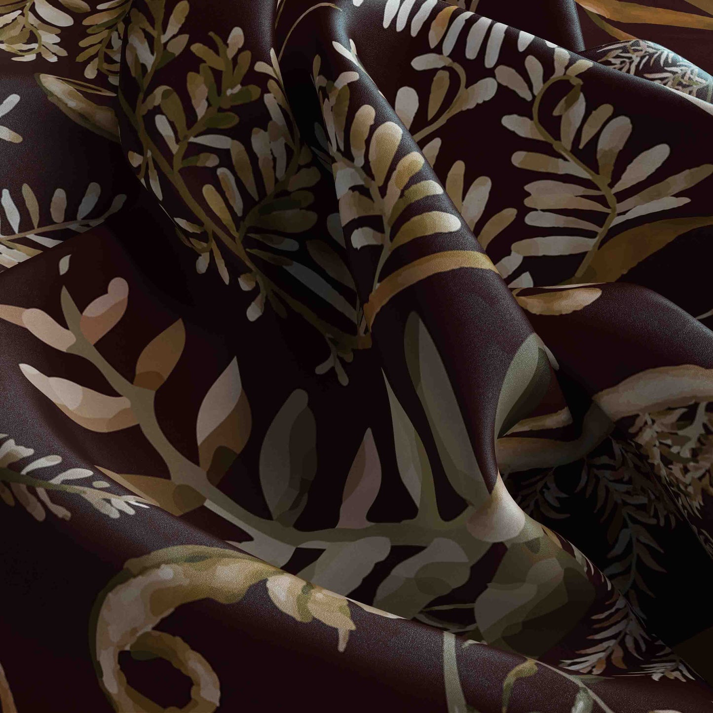 Close-up of brown fabric with leaf pattern