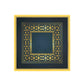 Decorative square frame with gold geometric pattern on a blue background