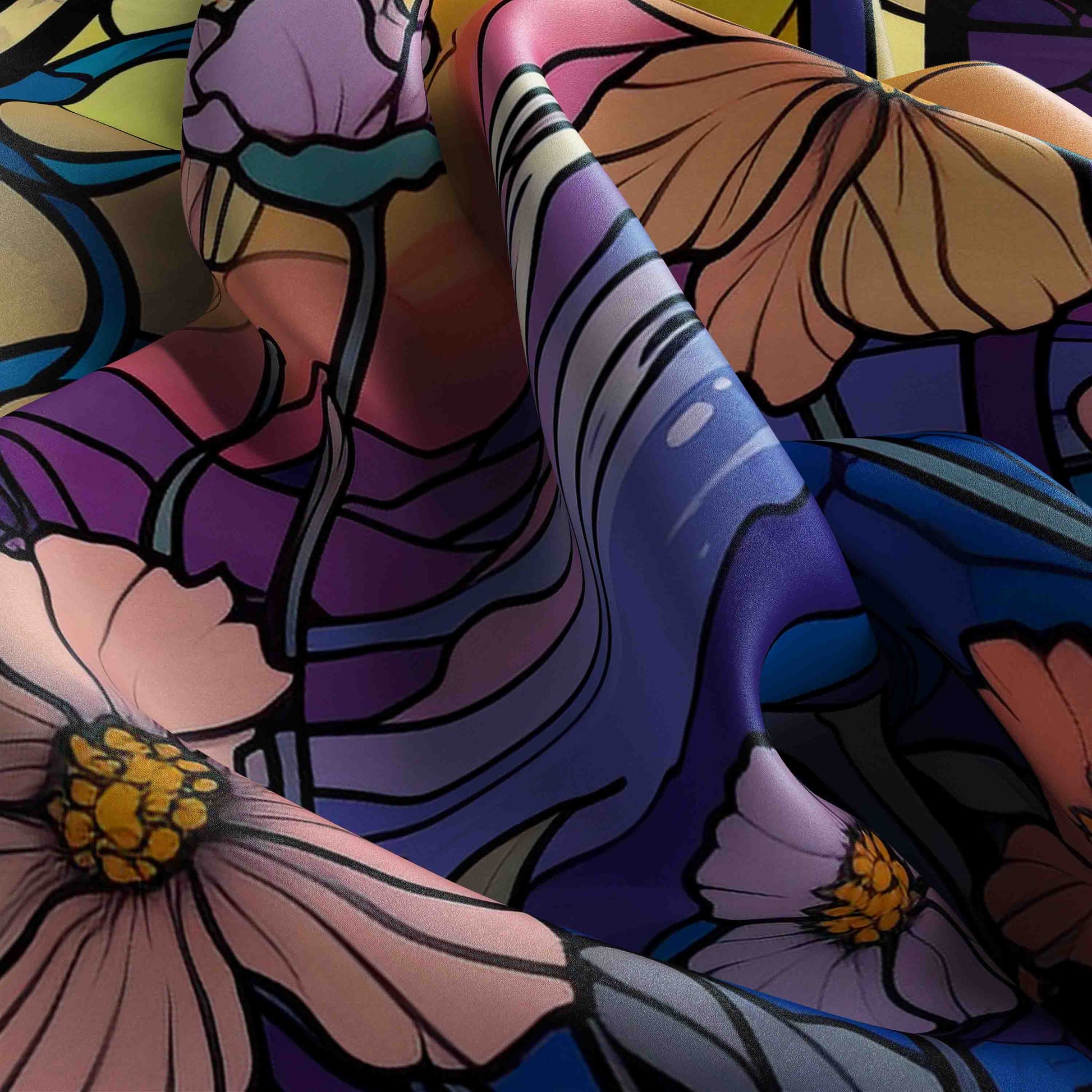 Colorful floral pattern with a zebra-striped leg in the center