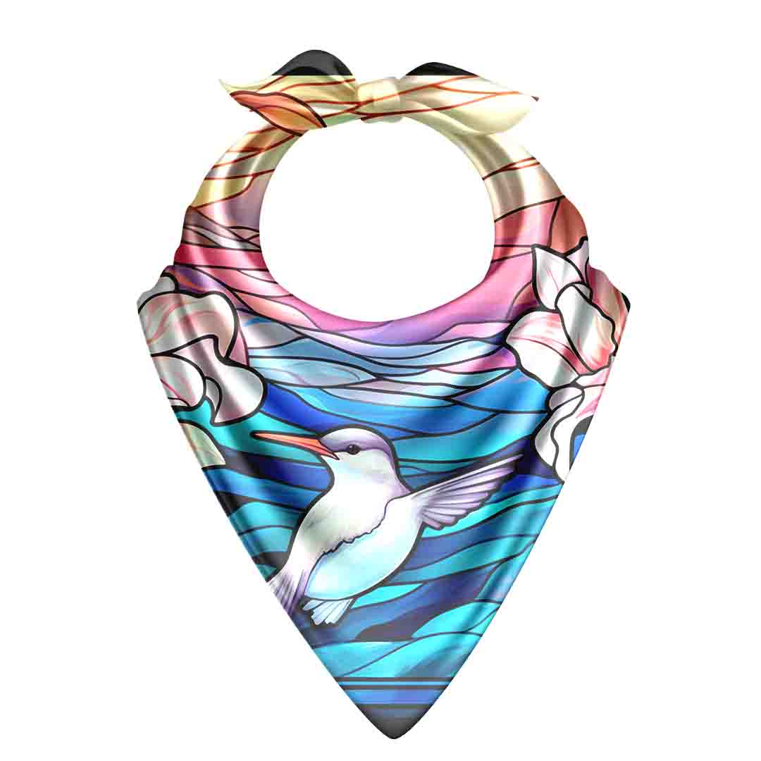 Colorful bandana with a hummingbird design on a white background