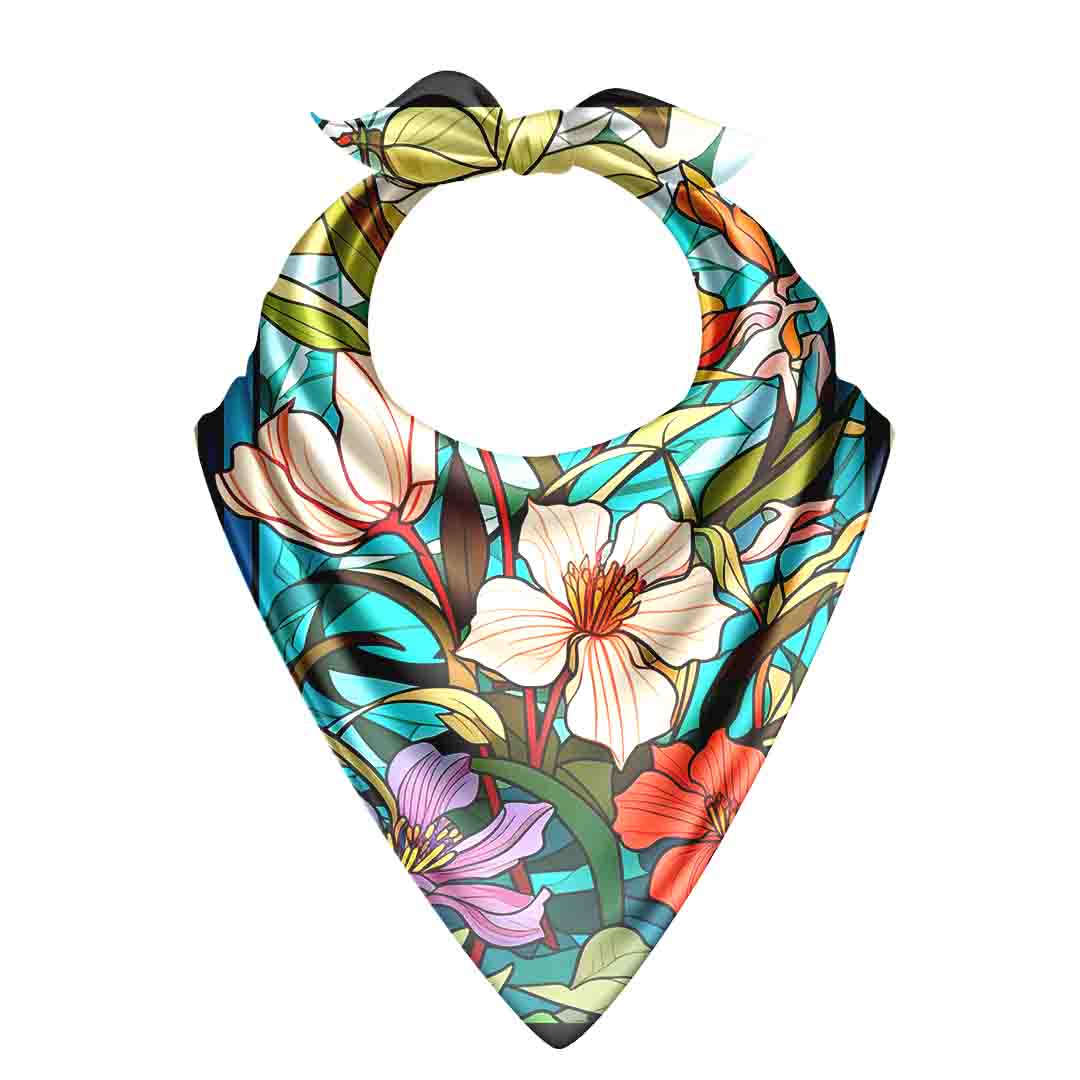 Colorful floral bandana on a white background