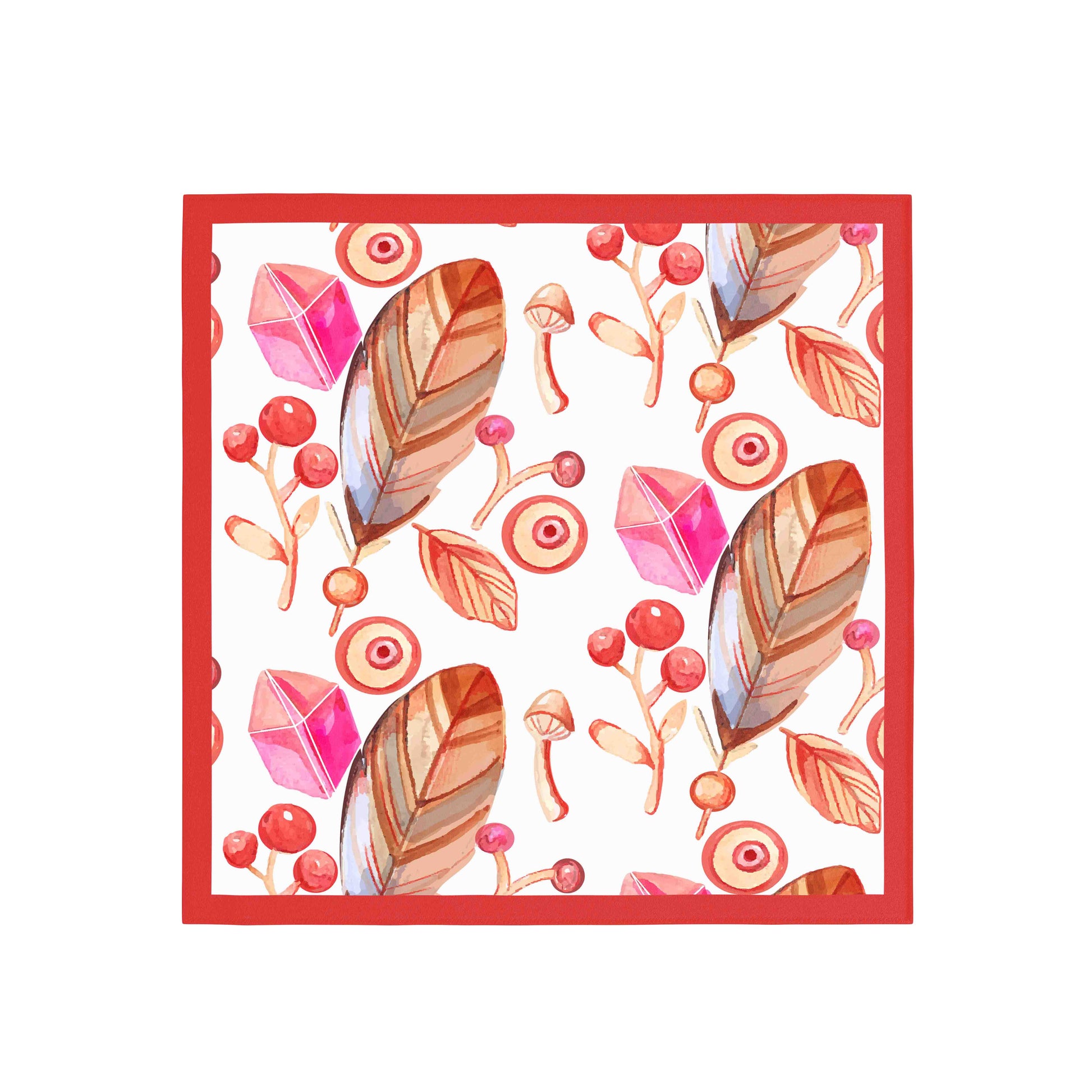 Decorative square with floral and gemstone pattern on a white background