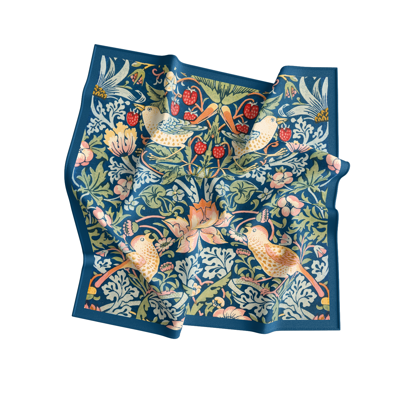 Decorative blanket with floral and bird pattern on a white background