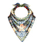 Decorative bandana with floral and geometric pattern on a white background