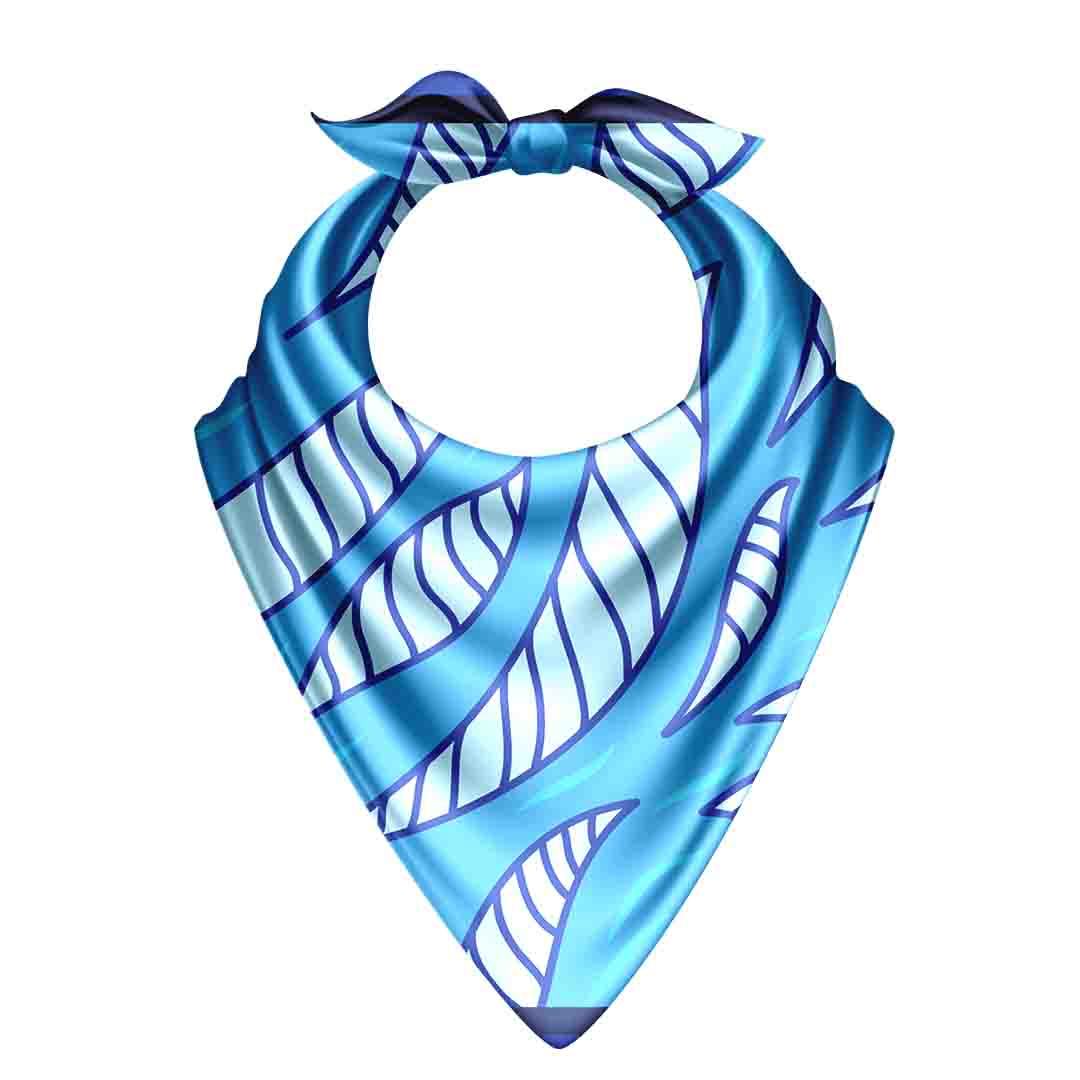 Blue and white patterned bandana on a white background