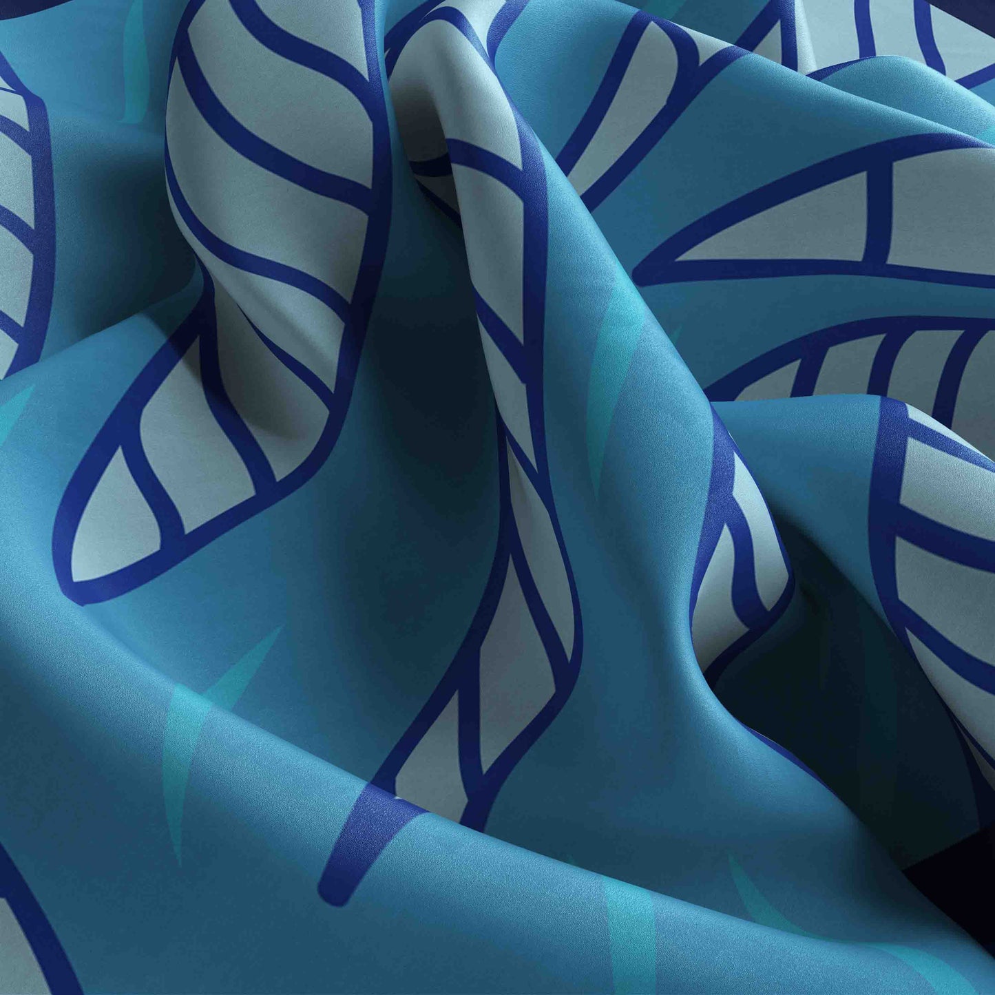 Blue fabric with white leaf patterns