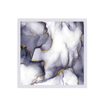 Abstract art print with gray, white, and gold marbled design on a white background
