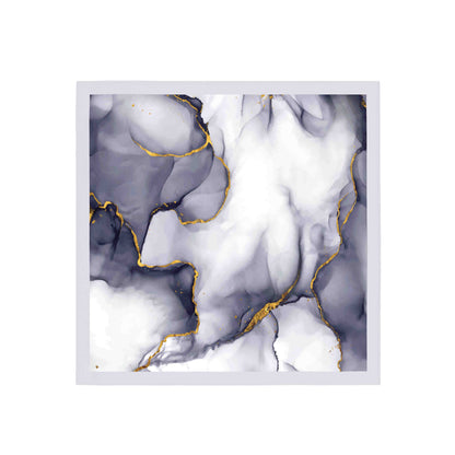 Abstract art print with gray, white, and gold marbled design on a white background