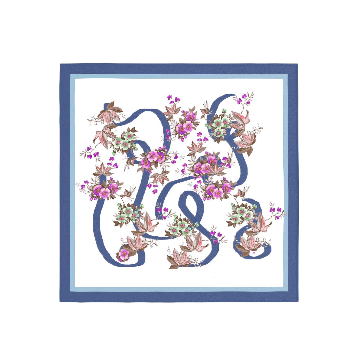 Decorative monogram with floral elements and birds on a white background