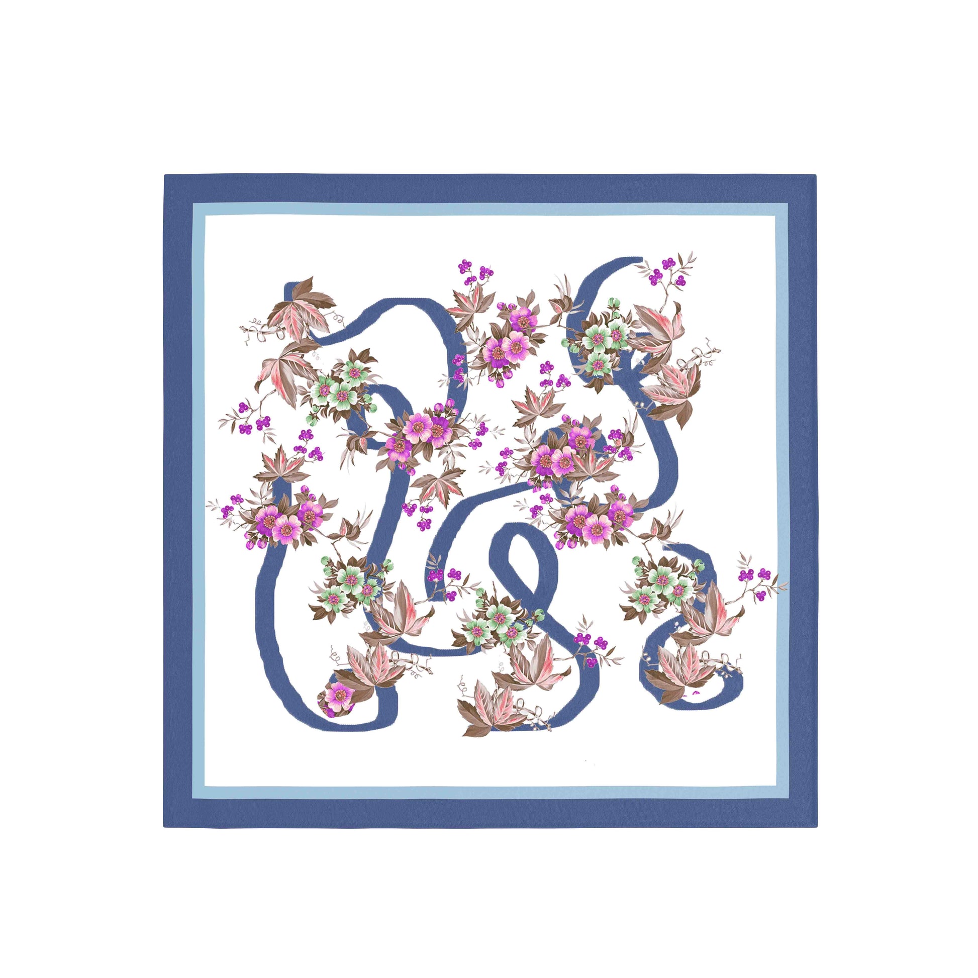 Decorative monogram with floral elements and birds on a white background