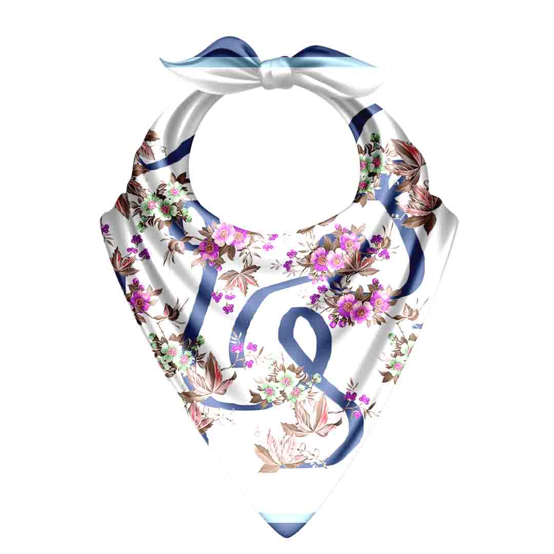 Floral headscarf with number '18' and bow on a white background