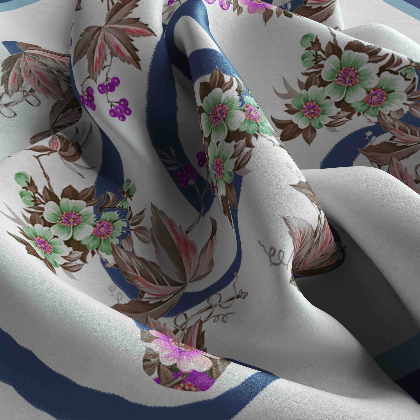 Floral patterned fabric with colorful flowers on a white background
