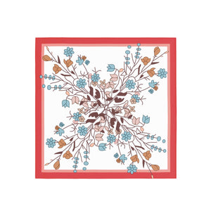 Floral design with a red border on a white background