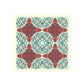 Decorative design with red and blue patterns on a beige background