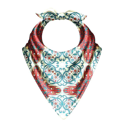 Decorative bandana with intricate floral pattern on a white background