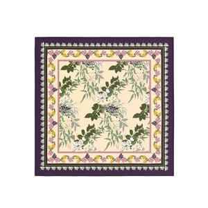 Scarf with floral and leaf pattern on a white background