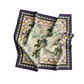 Floral patterned fabric with a purple border on a white background