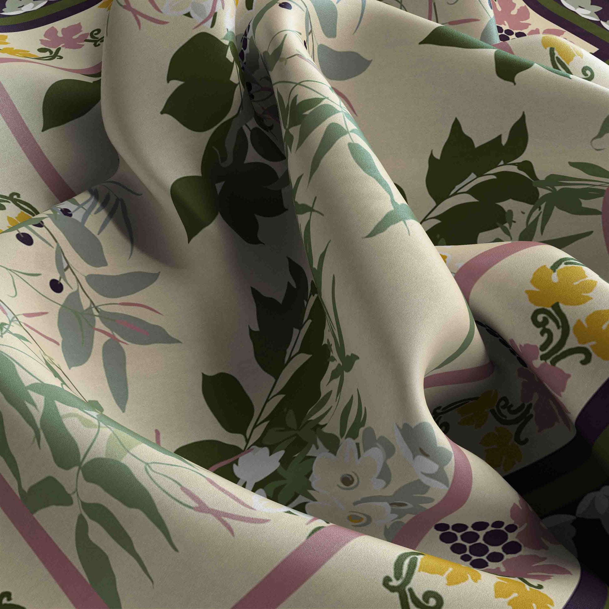 Close-up of floral and leaf patterned fabric