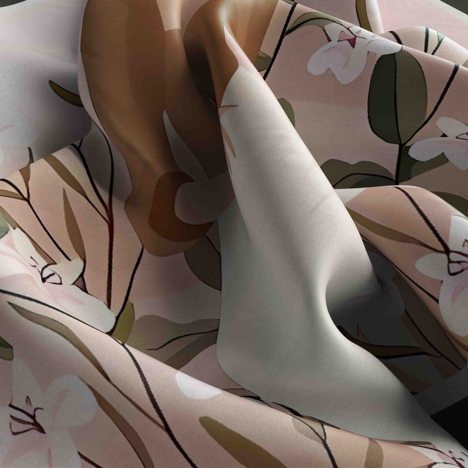 Close-up of floral fabric with a soft focus on texture and pattern.