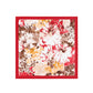 Floral patterned fabric with a red border on a white background