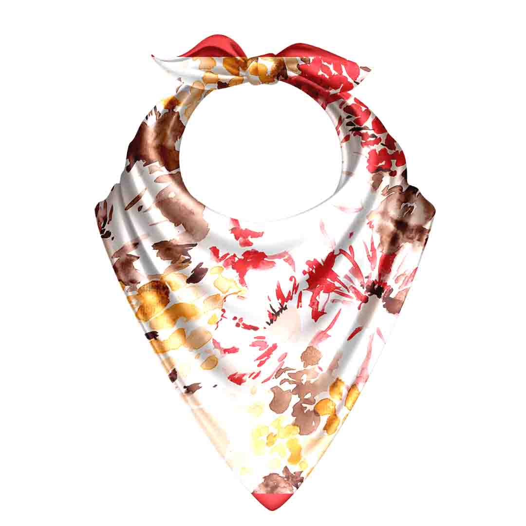 Floral patterned bandana with a red bow on a white background