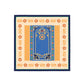 Decorative mat with blue central design and floral border on a white background