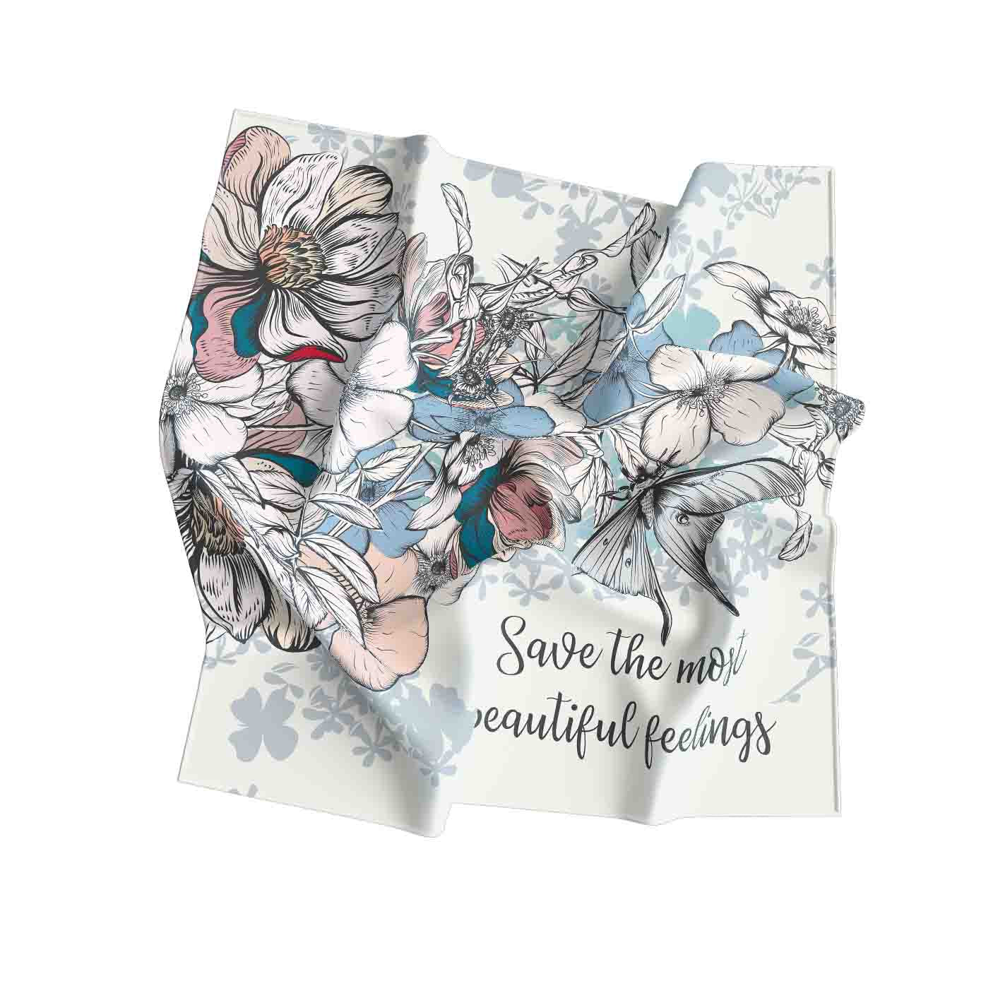 Floral design with text 'Save the most beautiful feelings' on a white background