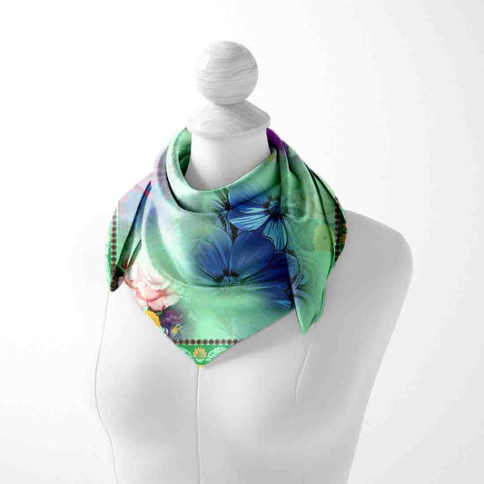 Sage & White Bandana – Lightweight Satin Floral Wrap