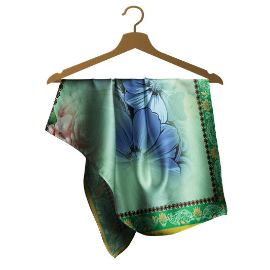 Sage & White Bandana – Lightweight Satin Floral Wrap