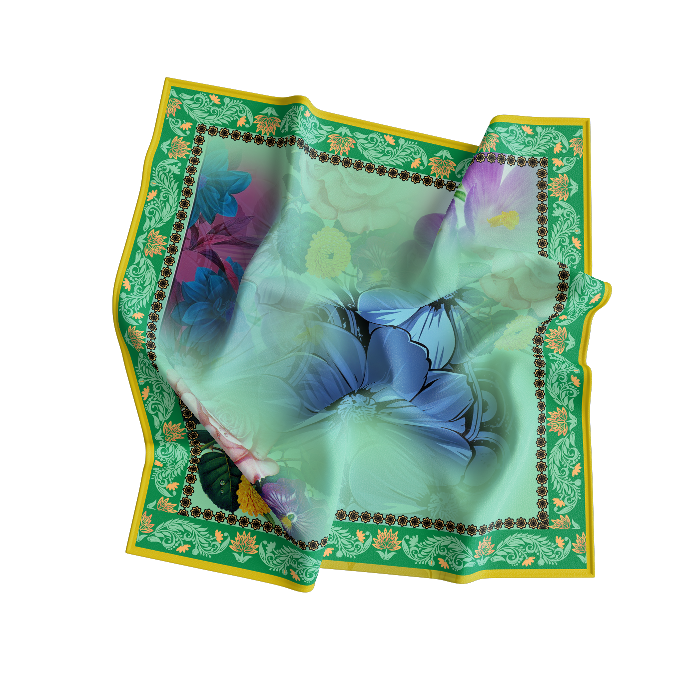 Sage & White Bandana – Lightweight Satin Floral Wrap