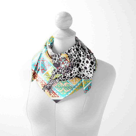 Floral Olive & White Bandana – Elegant Satin Scarf for Men & Women