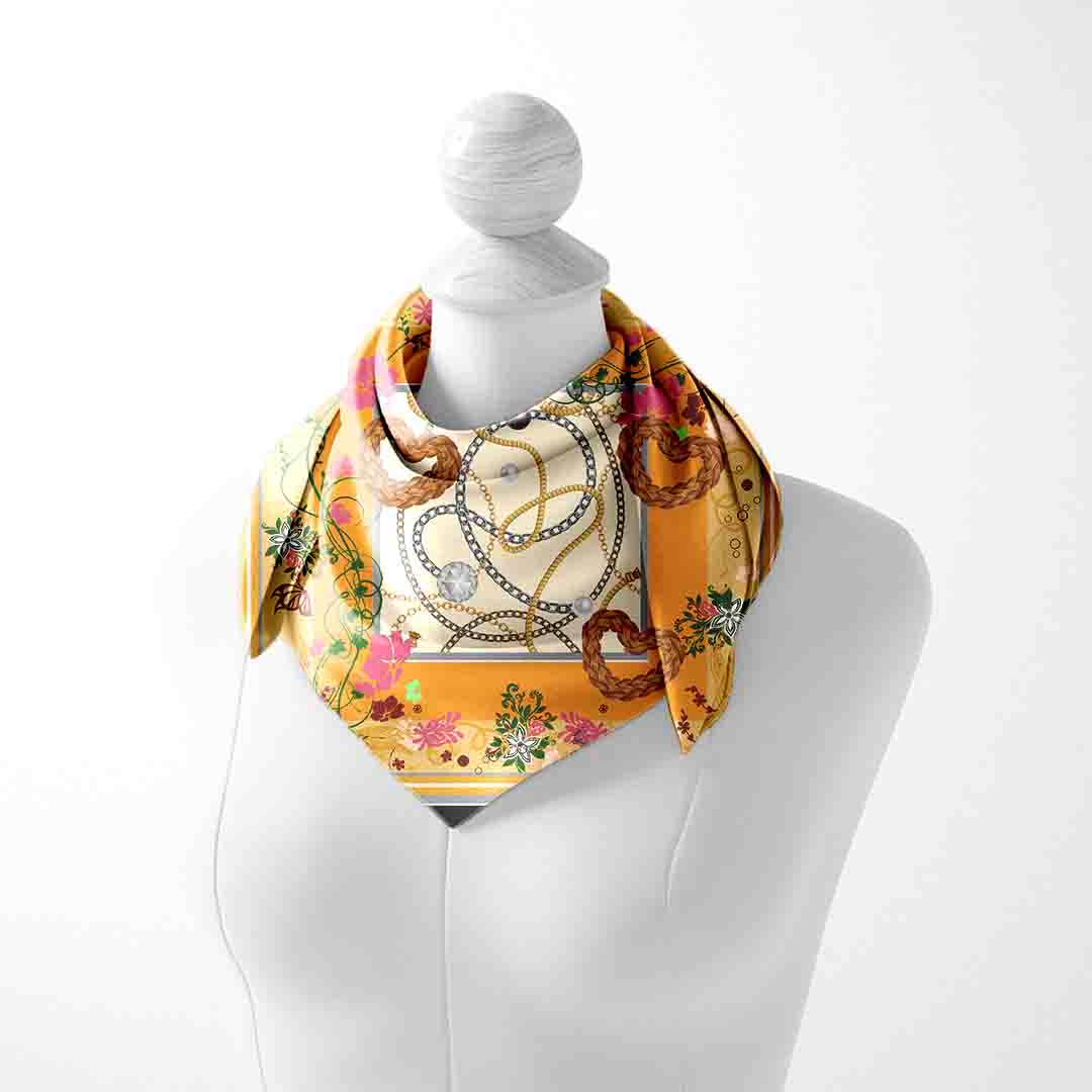 Amber Petal Bandana – Orange Flower Print Satin Scarf | Unisex