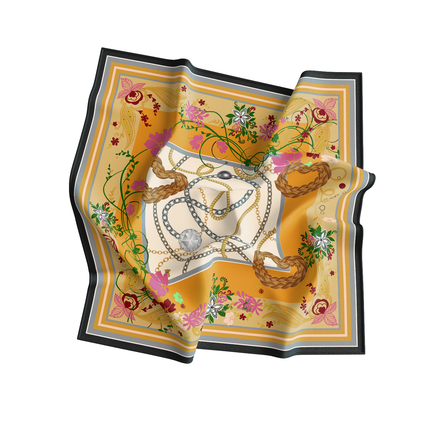 Amber Petal Bandana – Orange Flower Print Satin Scarf | Unisex