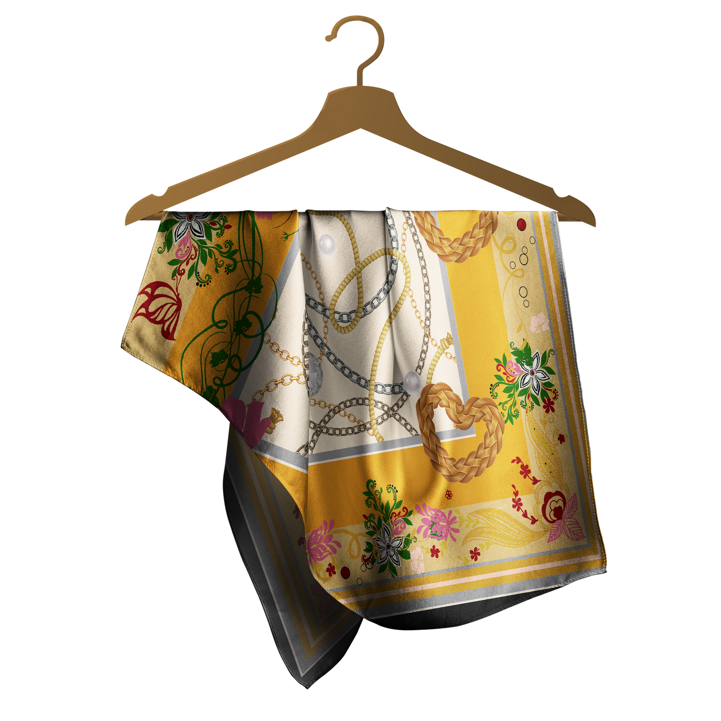 Amber Petal Bandana – Orange Flower Print Satin Scarf | Unisex
