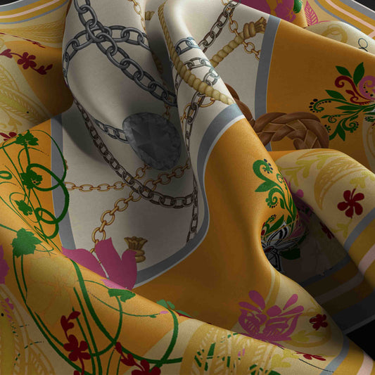 Amber Petal Bandana – Orange Flower Print Satin Scarf | Unisex