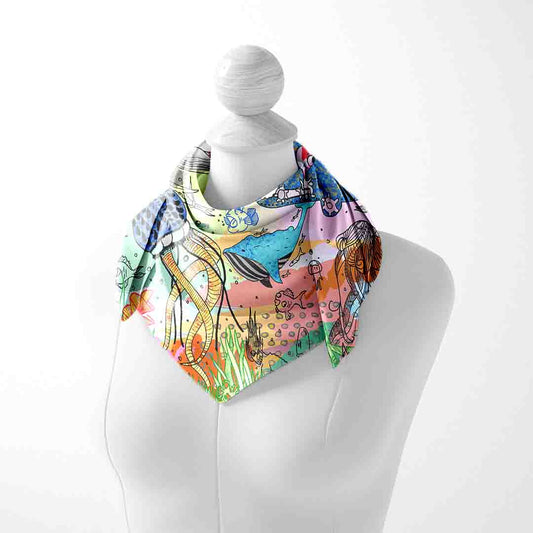 Mandarin Flower Bandana – Elegant Satin Head & Neck Scarf