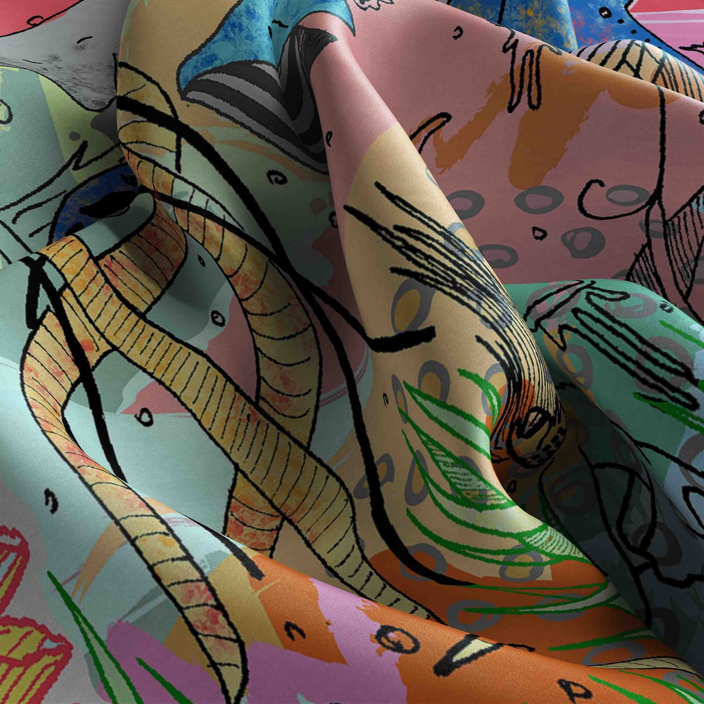 Colorful fabric with abstract patterns and designs