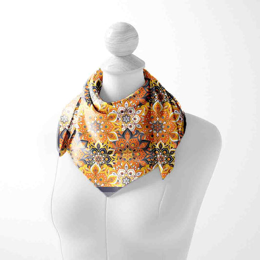 Tangerine Bloom Bandana – Floral Digital Satin Wrap | Unisex