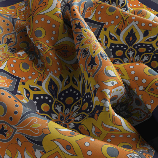 Tangerine Bloom Bandana – Floral Digital Satin Wrap | Unisex